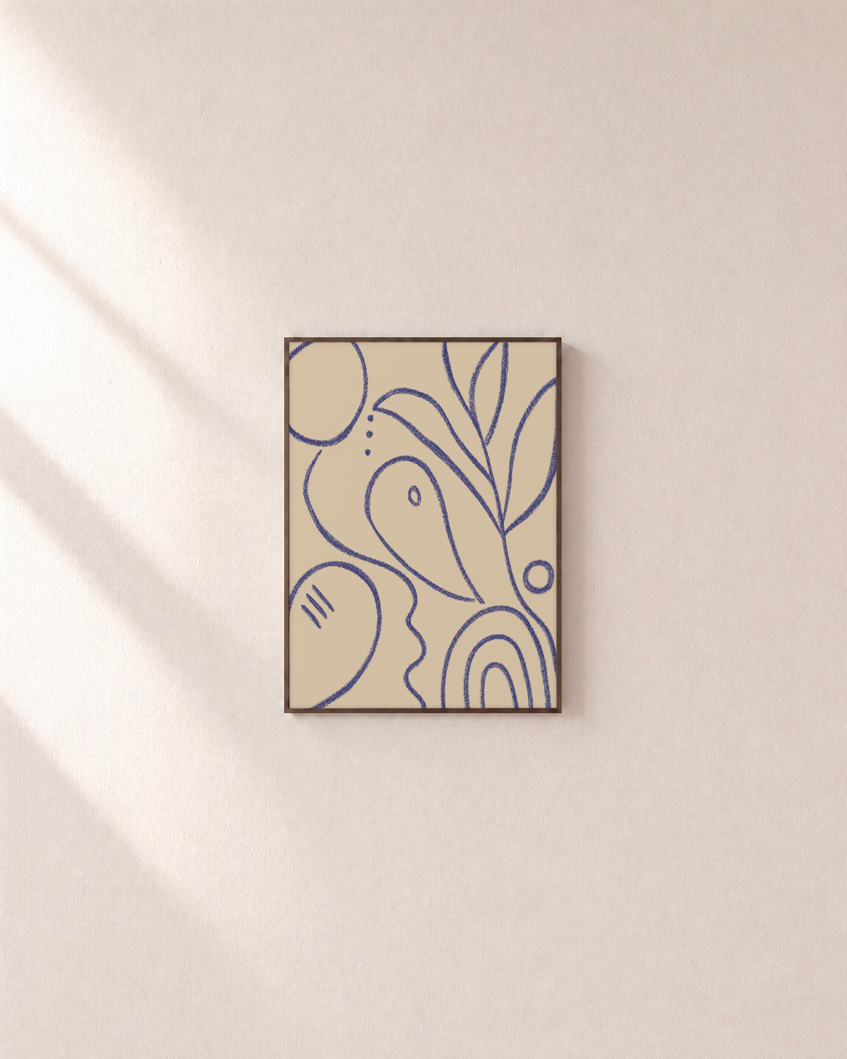Single Eye and Blue Contour blue profile line drawing wall art print: unframed print is shown framed for styling on a plain wall; frame not included