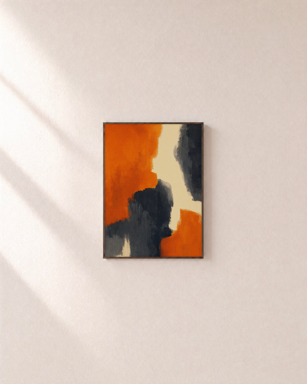 Orange Cliff Cut unframed print is shown framed for styling in a plain wall; frame not included