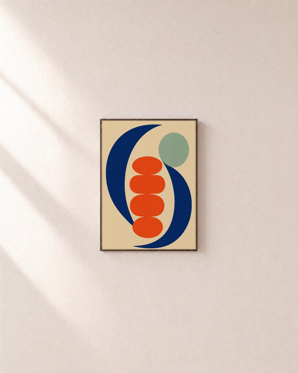 Afternoon Stack navy curve coral stack wall art: unframed print is shown framed for styling on a plain wall; frame not included