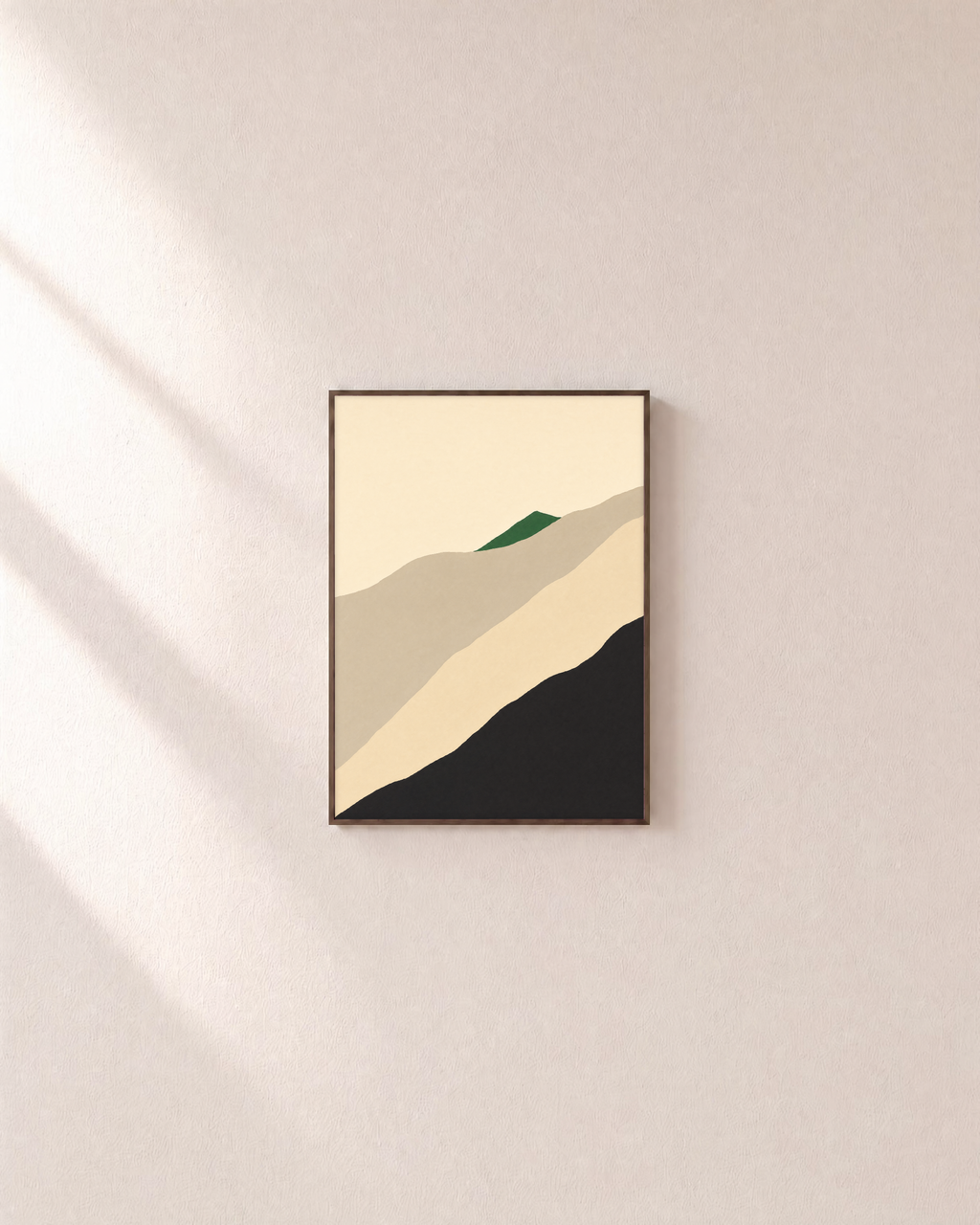 Green Ridge unframed print is shown framed for styling in a plain wall; frame not included