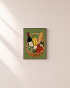 Market Basket still life art prints: unframed print is shown framed for styling on a plain wall; frame not included