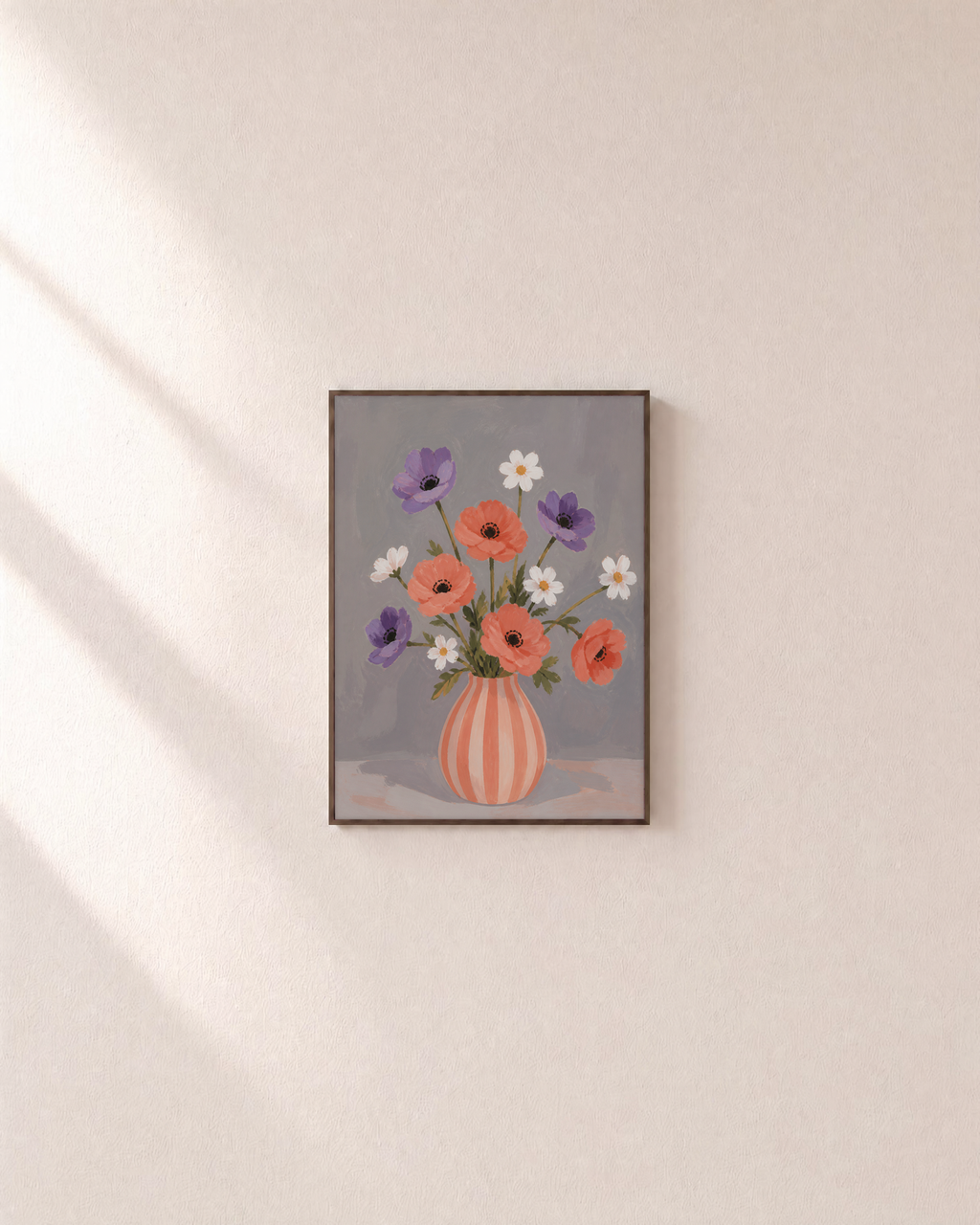 Anemone Morning anemone wall art: unframed print is shown framed for styling on a plain wall; frame not included