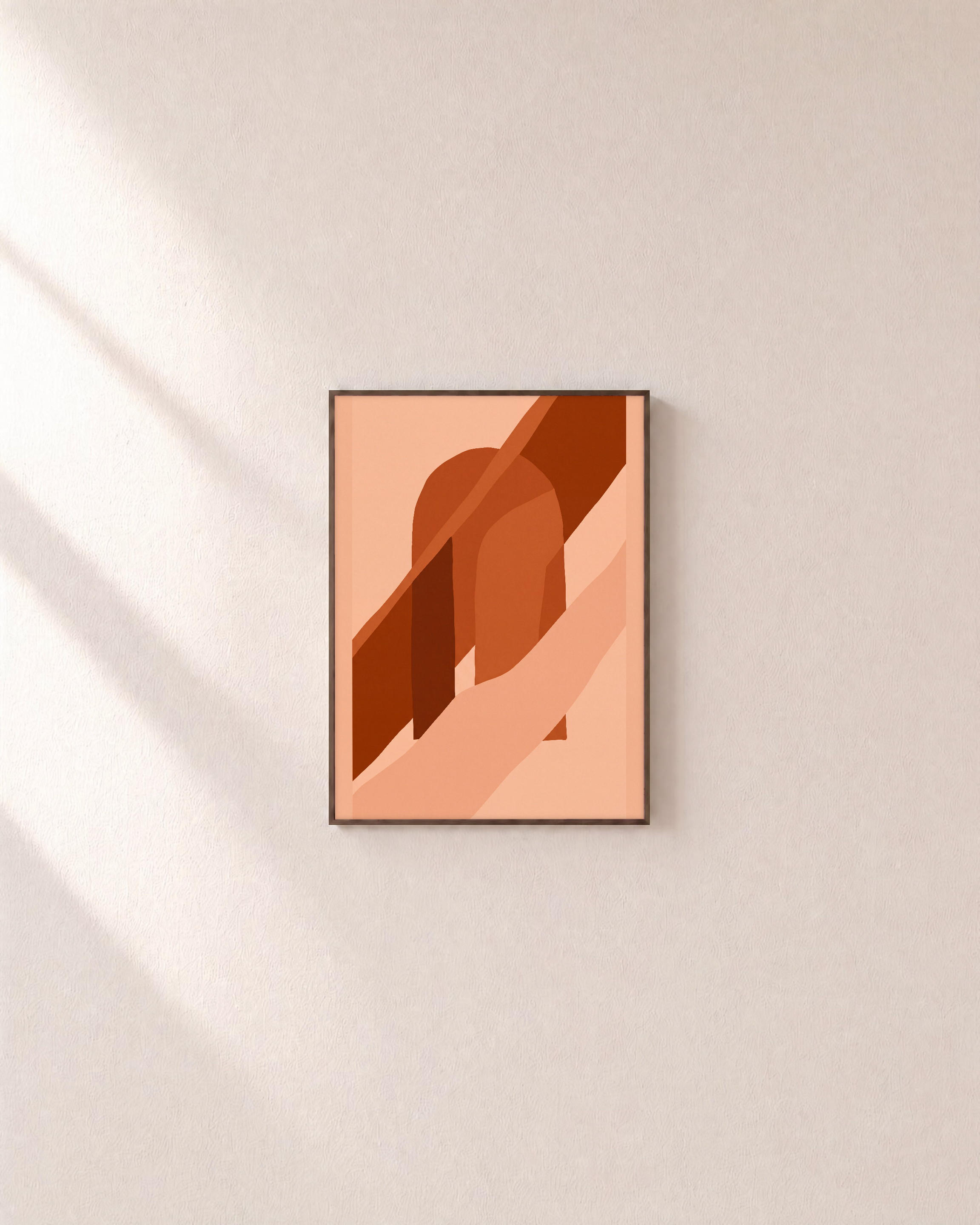 Terracotta Arch unframed print is shown framed for styling in a plain wall; frame not included