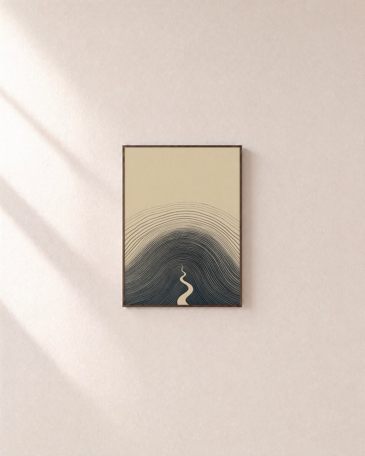 Charcoal Hill Rings unframed print is shown framed for styling in a plain wall; frame not included