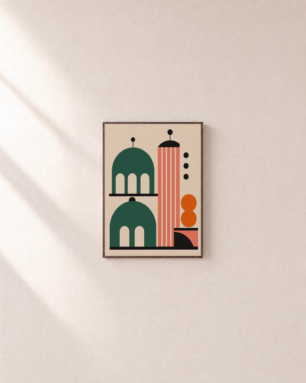 Arcade Hour arcade dome coral tower wall art: unframed print is shown framed for styling on a plain wall; frame not included