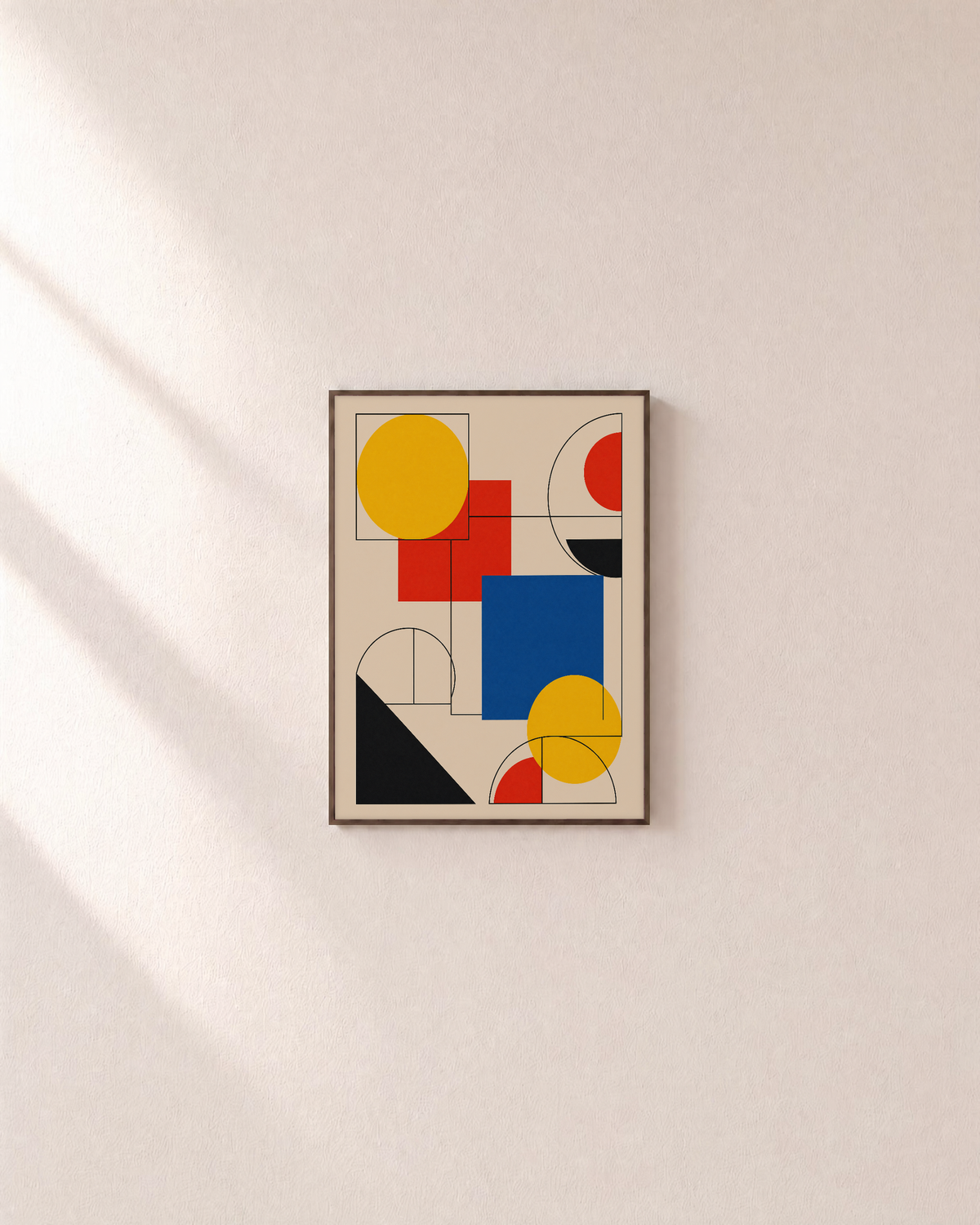 Primary Stack primary shape grid wall art: unframed print is shown framed for styling on a plain wall; frame not included