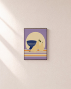 Navy Bowl Daisy Stem Remap unframed print is shown framed for styling in a plain wall; frame not included