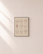 Mushroom Cast mushroom art print: unframed print is shown framed for styling on a plain wall; frame not included