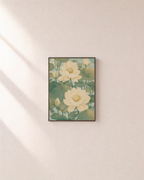 Pond Pair lotus pond wall art: unframed print is shown framed for styling on a plain wall; frame not included
