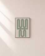 The Pause green hairpin wall art: unframed print is shown framed for styling on a plain wall; frame not included