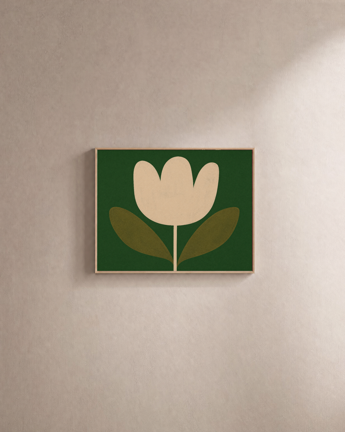 Tulip Hour cream tulip wall art: unframed print is shown framed for styling on a plain wall; frame not included