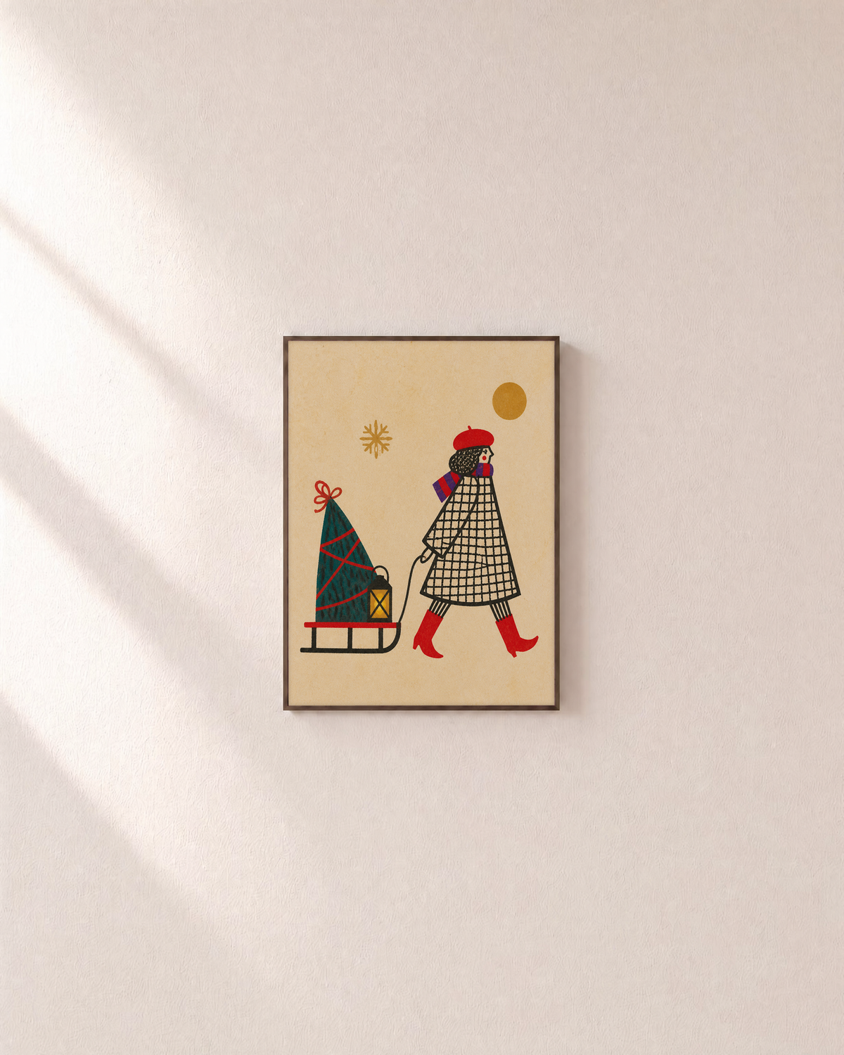 Winter Errand wrapped sled print: unframed print is shown framed for styling on a plain wall; frame not included