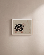 Walker with Patterned Cart fashion illustration wall art: unframed print is shown framed for styling on a plain wall; frame not included