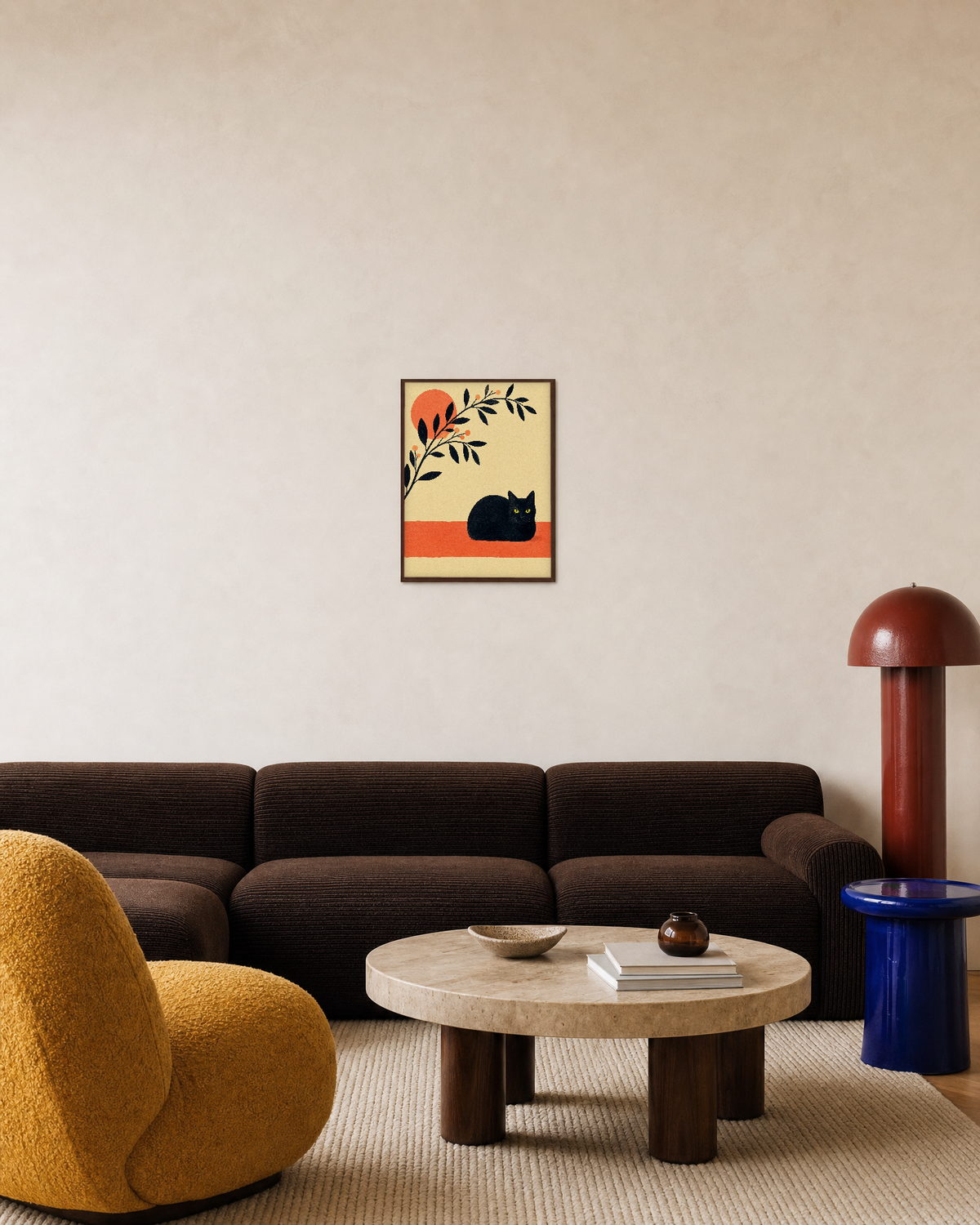 One Loaf Coral Band unframed print is shown framed for styling in a living room; frame not included