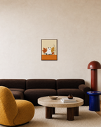 October Cat ghost cat wall art: unframed print is shown framed for styling in a living room; frame not included