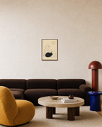 Moon Cat two ghost cat wall art: unframed print is shown framed for styling in a living room; frame not included