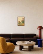 Tabby Bubble Bath unframed print is shown framed for styling in a living room; frame not included