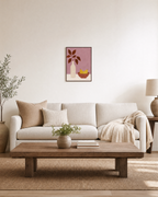 Pitcher and Lemon Studio edition unframed print is shown framed for styling in a living room; Frame not included