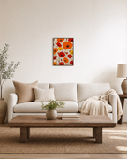 Meadow Scatter poppy meadow scatter wall art: unframed print is shown framed for styling in a living room; frame not included