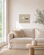 Carry Pattern unframed print is shown framed for styling in a living room; frame not included