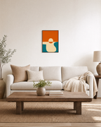 Horizon Sun unframed print is shown framed for styling in a living room; frame not included