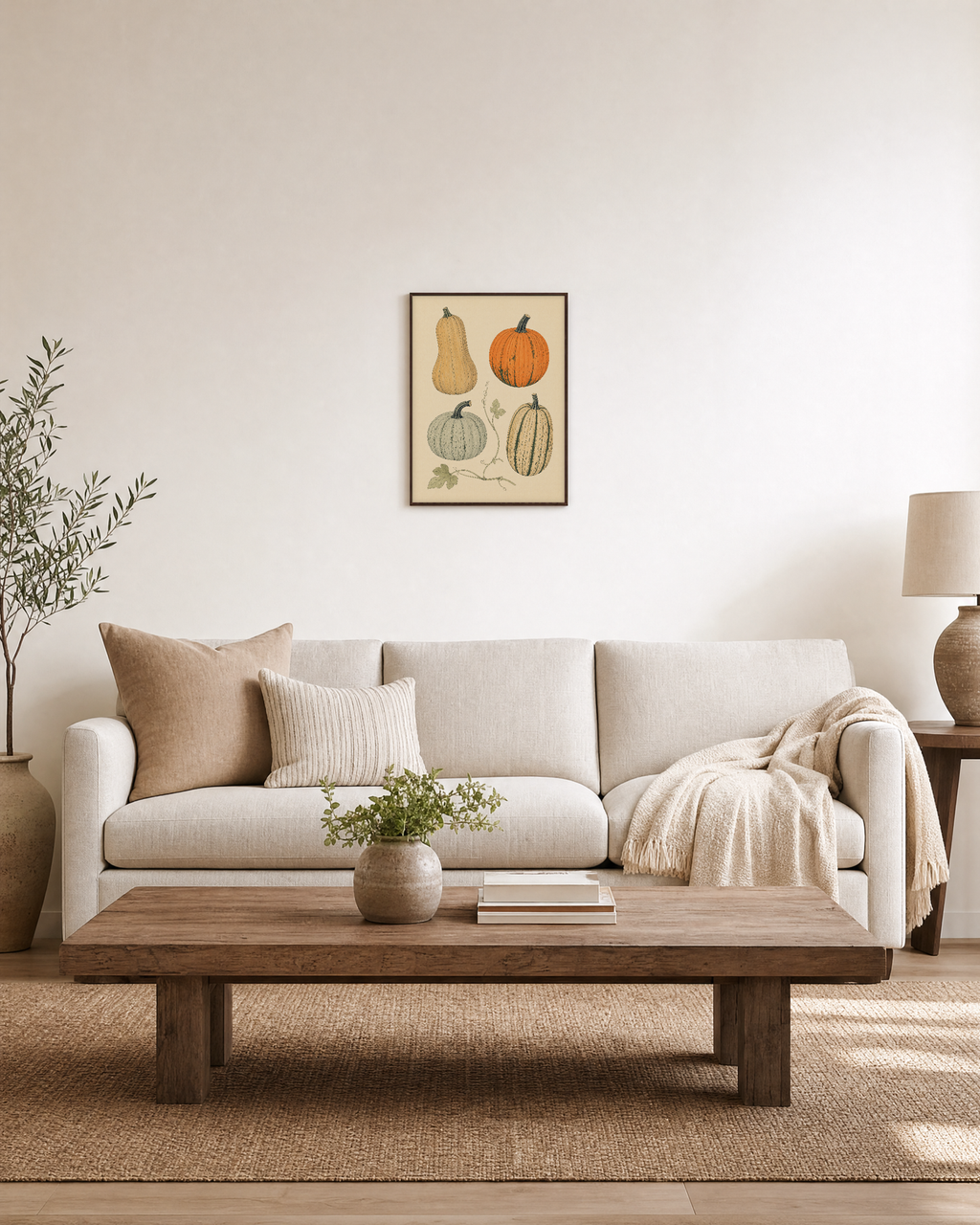 Squash Sweep squash specimen wall art: unframed print is shown framed for styling in a living room; frame not included