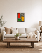 Block Shift contour block wall art: unframed print is shown framed for styling in a living room; frame not included