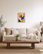 Primary Stack primary shape grid wall art: unframed print is shown framed for styling in a living room; frame not included