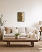 Tulips Break Olive Slab unframed print is shown framed for styling in a living room; frame not included
