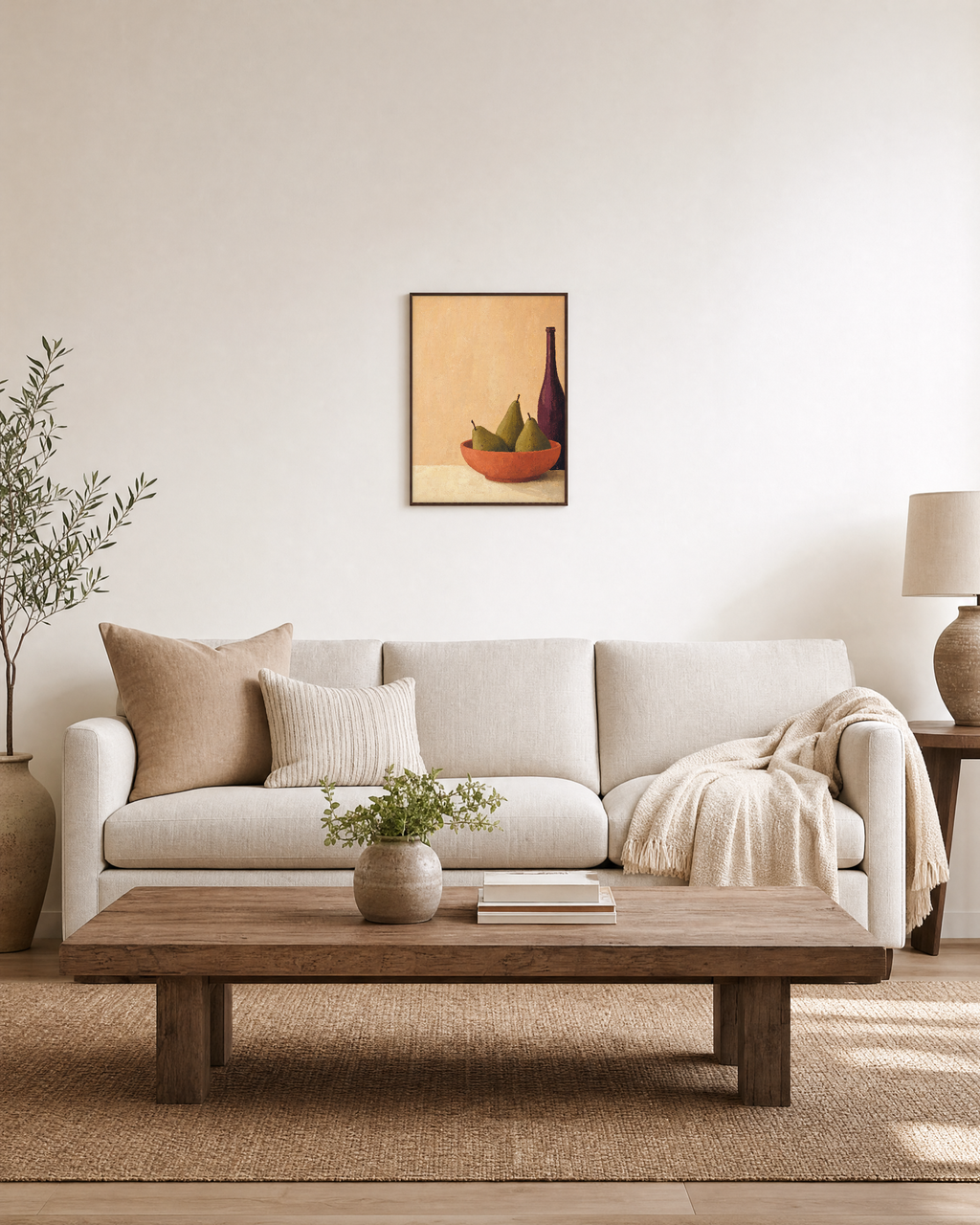 Red Vessel Cluster Press edition unframed print is shown framed for styling in a living room; Frame not included