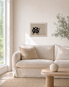 Walker with Patterned Cart fashion illustration wall art: unframed print is shown framed for styling in a living room; frame not included