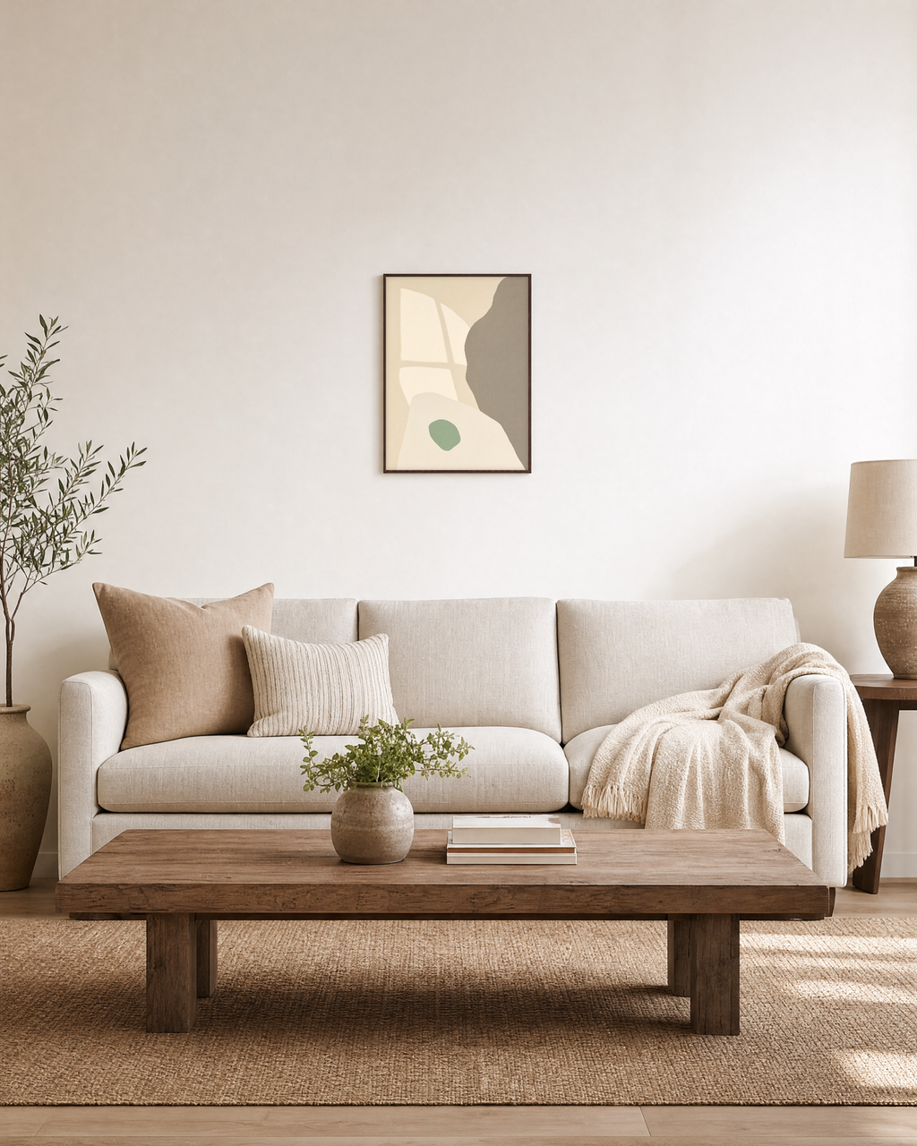Soft Window unframed print is shown framed for styling in a living room; frame not included