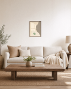 Soft Window unframed print is shown framed for styling in a living room; frame not included