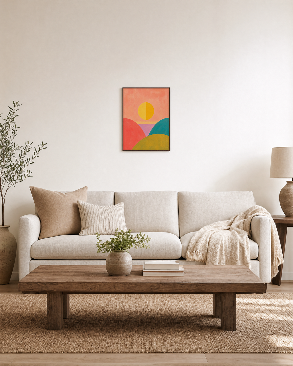 Split Sun split sun wall art: unframed print is shown framed for styling in a living room; frame not included
