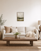 Still Water scenic wall art: unframed print is shown framed for styling in a living room; frame not included