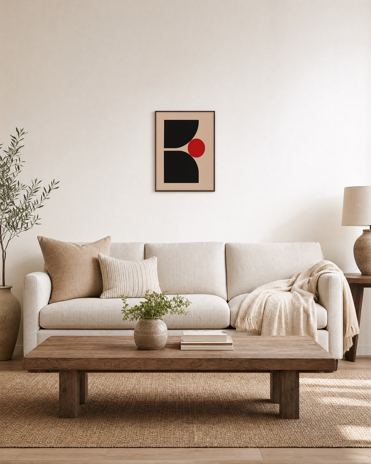 Block Signal geometric poster print: unframed print is shown framed for styling in a living room; frame not included
