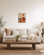 Table Hour terracotta bottle wall art: unframed print is shown framed for styling in a living room; frame not included