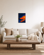 Offset Sun Sea unframed print is shown framed for styling in a living room; frame not included