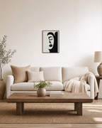 Spare Face graphic face print: unframed print is shown framed for styling in a living room; frame not included