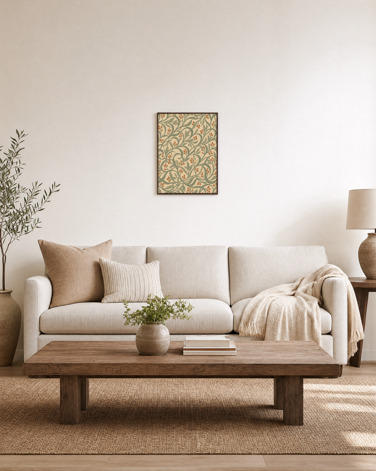 Willow Repeat No Type unframed print is shown framed for styling in a living room; frame not included
