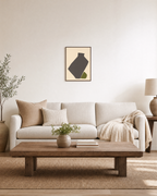 Olive Vessel unframed print is shown framed for styling in a living room; frame not included