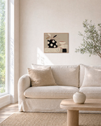 Dotted Cushions on a Handcart dotted handcart figure wall art print: unframed print is shown framed for styling in a living room; frame not included