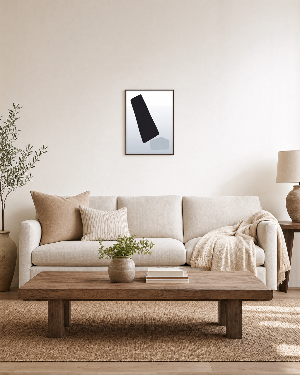 Pure Form unframed print is shown framed for styling in a living room; frame not included
