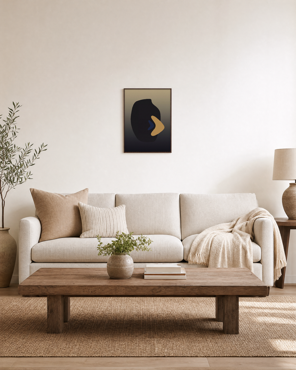 Dark Vessel unframed print is shown framed for styling in a living room; frame not included