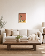 Pitcher and Lemon Press edition unframed print is shown framed for styling in a living room; Frame not included