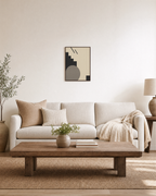 Grey Stair Circle unframed print is shown framed for styling in a living room; frame not included