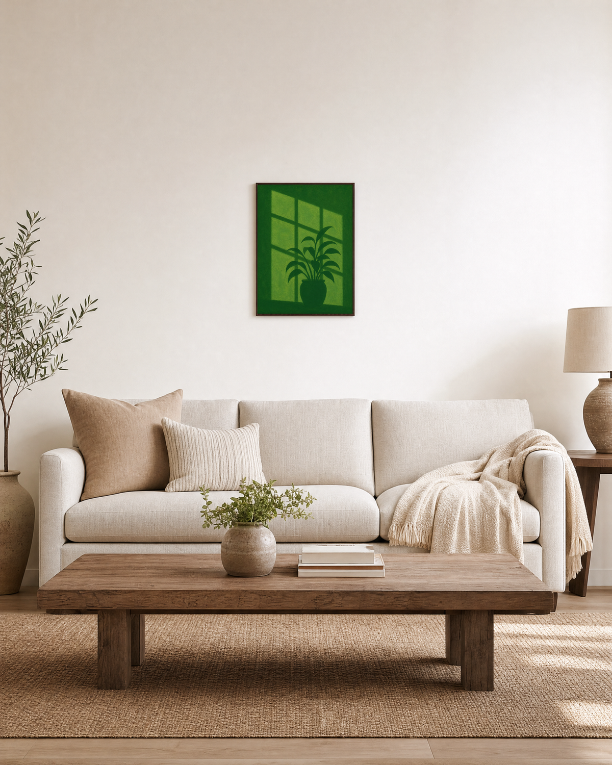 Shadow Plant plant prints: unframed print is shown framed for styling in a living room; frame not included