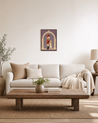Nutcracker Night nutcracker girl print: unframed print is shown framed for styling in a living room; frame not included