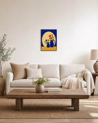 Cobalt Bowl Mixed Bloom Remap unframed print is shown framed for styling in a living room; frame not included