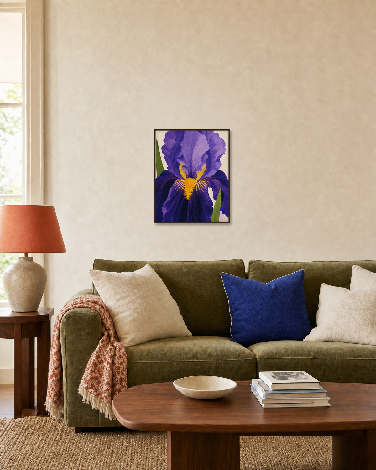 One Giant Yellow Beard unframed print is shown framed for styling in a living room; frame not included